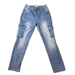 Revelation Denim Cargo Jeans Womens Size 2 Blue Medium Wash Straight Leg Utility
